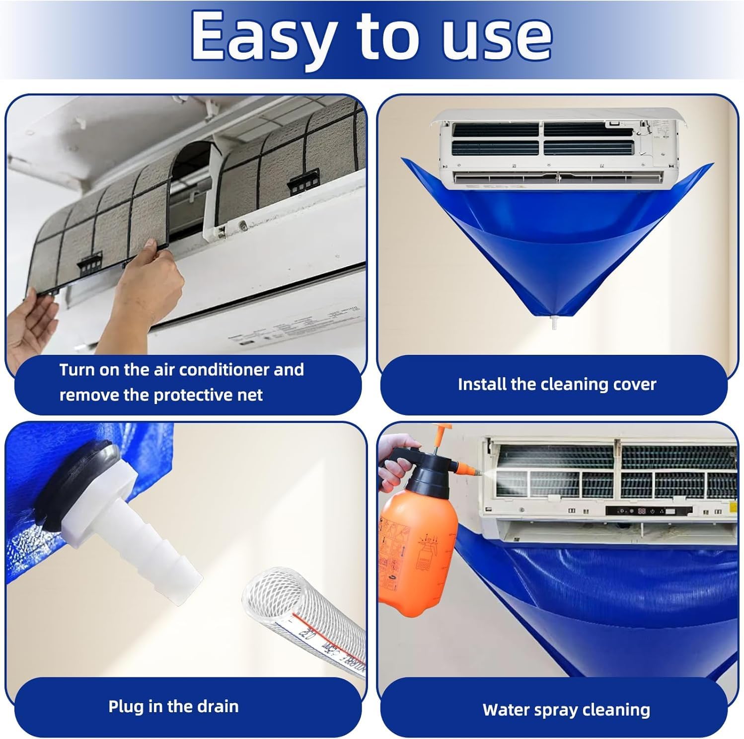 Air Conditioner Cleaning Cover,11PCS Mini Split Cleaning Kit Bag with 2L High Pressure Sprayer,Wall Mounted Waterproof Ac Cleaning Kit with Drainpipe and Support Plates,Fits Systems 27in - 39in(Blue)