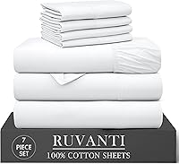 Vista 37 de RUVANTI 4 piezas de sábanas de algodón - 100% algodón natural suave, ligero y transpirable, sábanas de percal crujiente, juego de sábanas Botanica