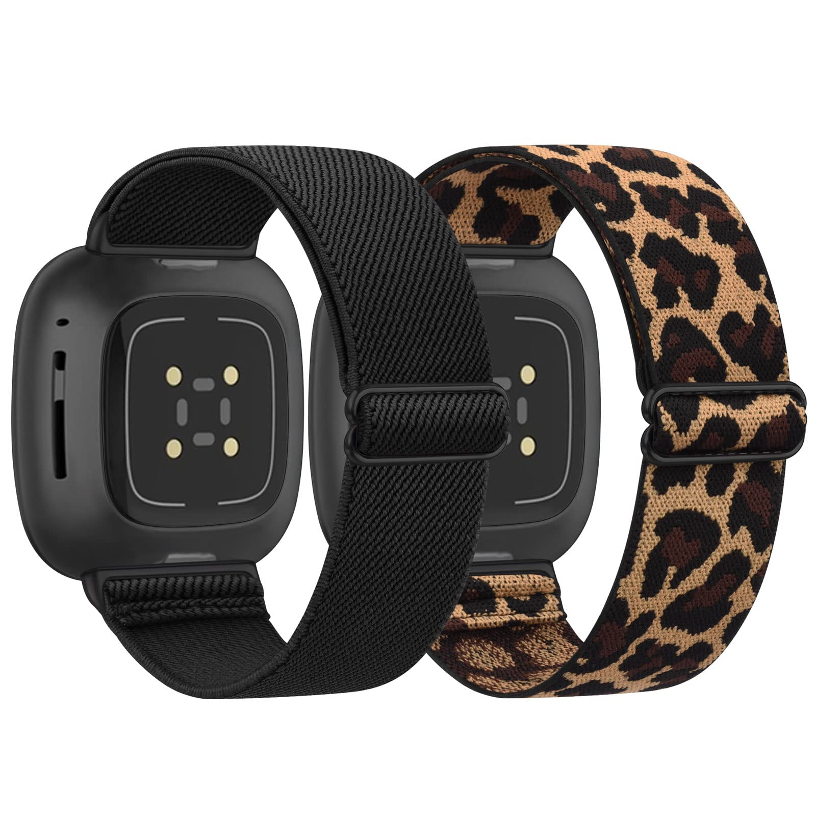 WOOZ [2 Pack] Straps Compatible with Fitbit Versa 3 Strap/Fitbit Sense Strap for Women/Men, Stretchy Adjustable Nylon Stylish Replacement Elastic Wristband for Fitbit Versa 3 / Sense