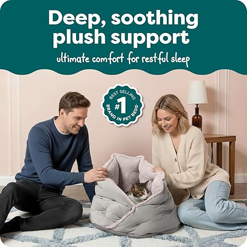 Miniatura 2 de Furhaven cama para mascotas, para gatos y perros pequeños, cama relajante y envolvente con pelo de visón afelpado y aterciopelado, lavable, gris Hug