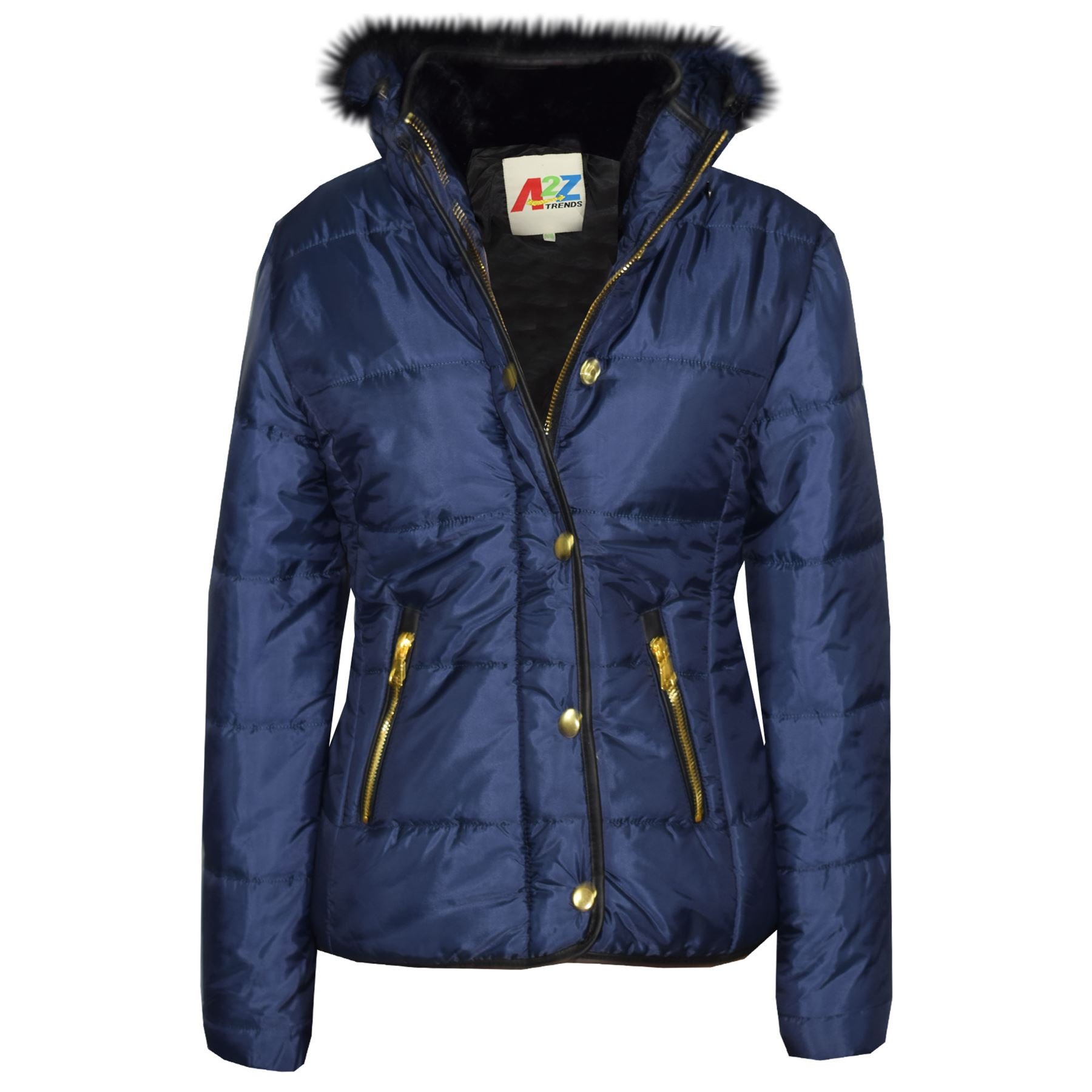 A2z 4 Kids Girls Navy Girsl Padded Puffer Quilted Coat Faux Fur Collar Detachable Hood - Jacket Puffer 411 3-4.