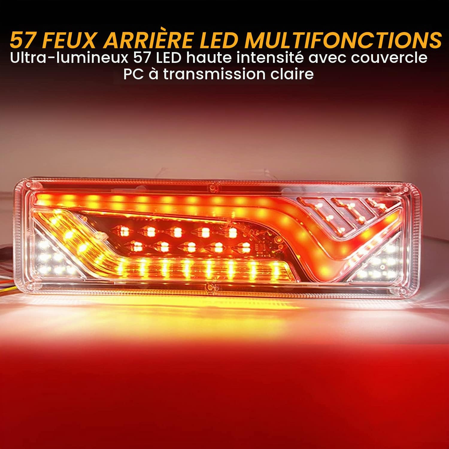 Biqing 2PCS Feux Arrière LED 24V, Multifonctionnel Feux Remorque LED Feux Stop Clignotant Dynamique Lampe pour Camion Remorque Caravane Tracteur