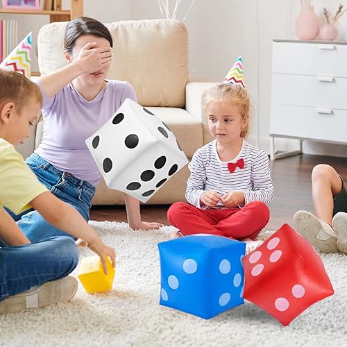 Miniatura 6 de 3 dados gigantes inflables jumbo de 14 pulgadas para juegos al aire libre en la piscina (blanco, azul, rojo)