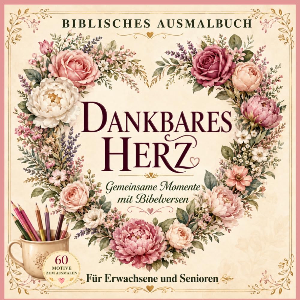 DANKBARES HERZ Biblisches Ausmalbuch Gemeinsame Momente mit Bibelversen Für Erwachsene und Senioren 60 Motive zum Ausmalen: Entspannung mit Gottes Wort, Gebet und Dankbarkeit Ein christliches Geschenk