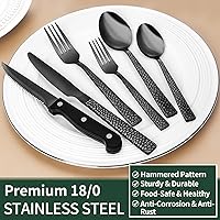 Vista 5 de EWFEN Juego de cubiertos negros de 24 piezas con cuchillos para carne, juego de cubiertos negros para 4, juego de cubiertos de acero inoxidable