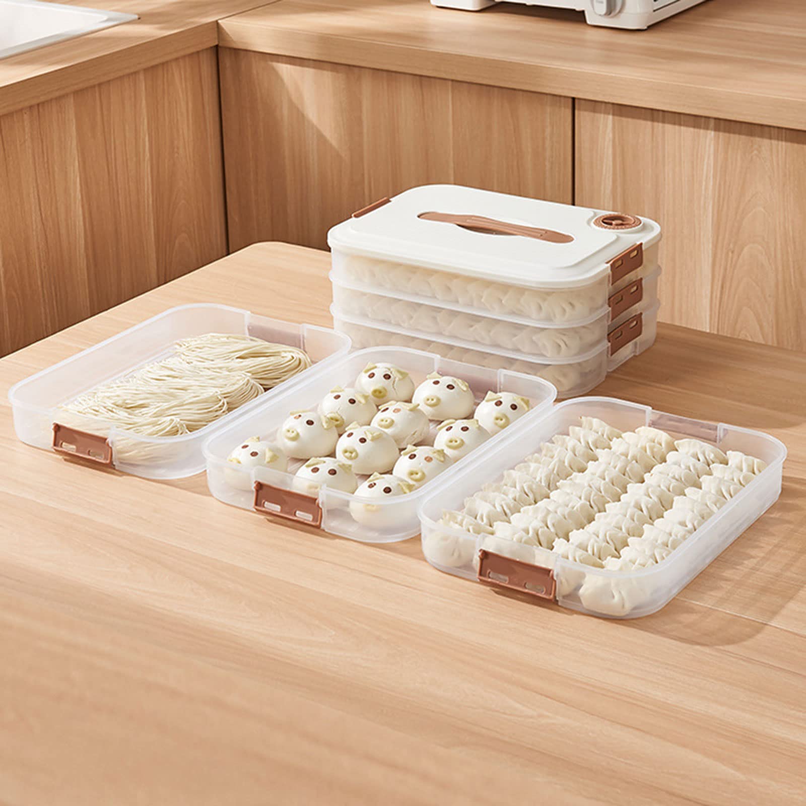 goodluxx Contenitore multistrato per ravioli con coperchio, contenitore organizzativo per cucina, cibo, verdure, ravioli croccanti, 4#