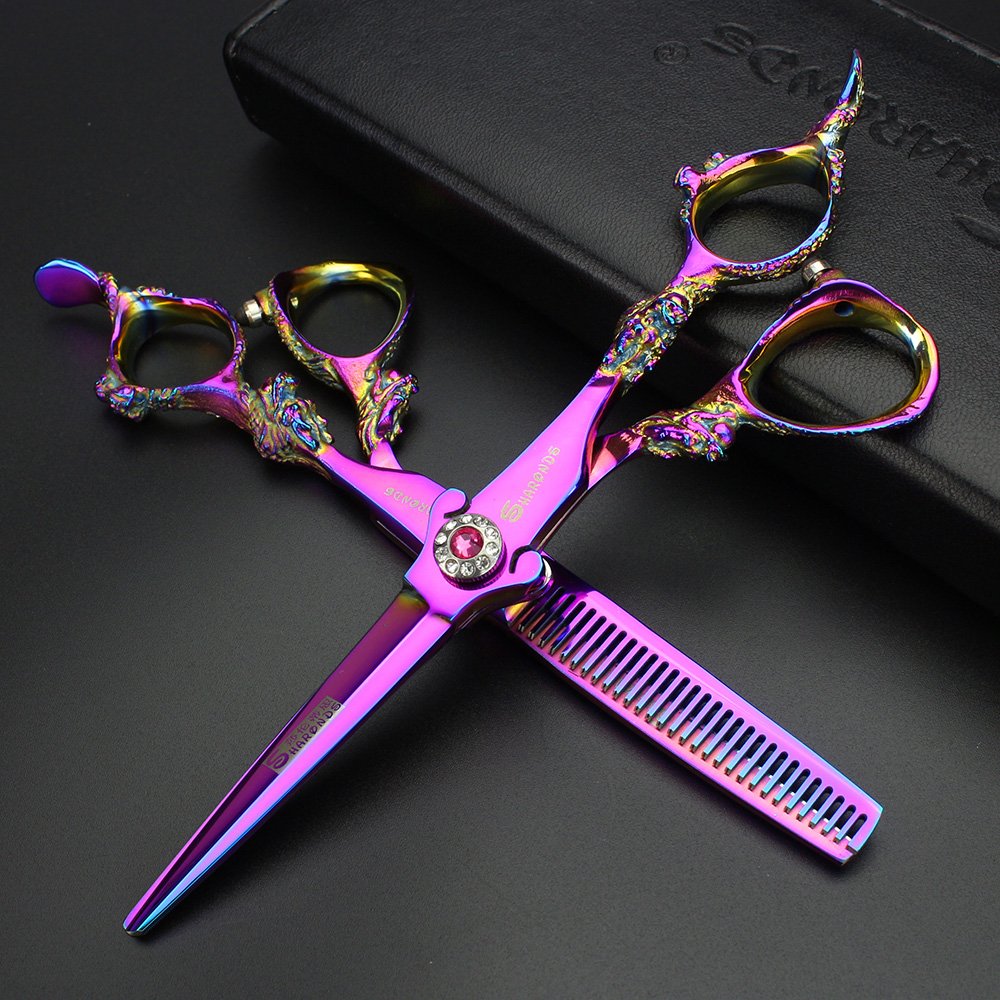 Juego de tijeras profesionales japonesas de peluquería de Dragon Knight de 5,5 pulgadas y 6 pulgadas, color morado