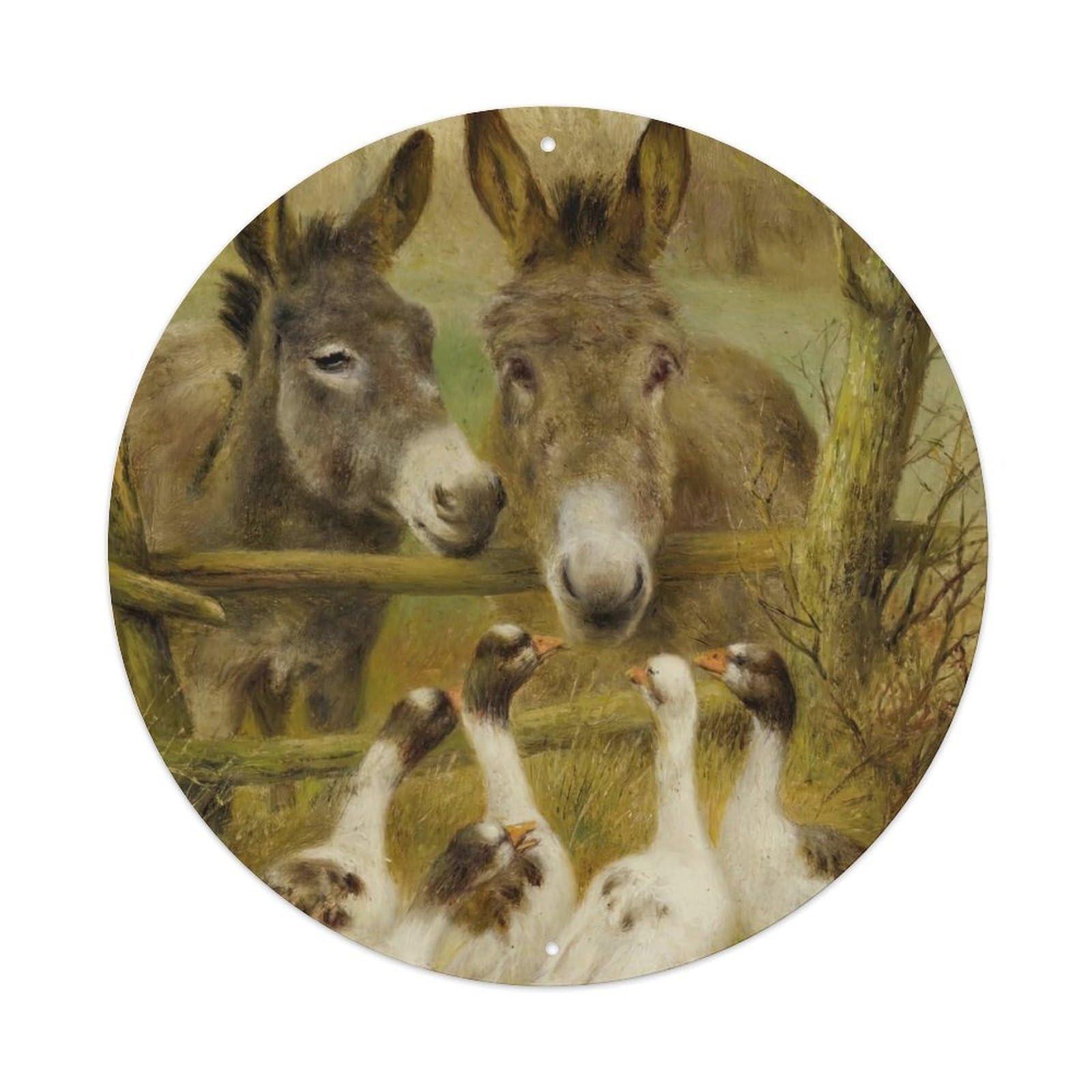 Animal Artwork Donkeys And Ducks on The Farm Vintage Metal Tin Sign Plaque Wall Decor for Cafe, Club Bar, Office, Garden Metal Poster 8x8Inch