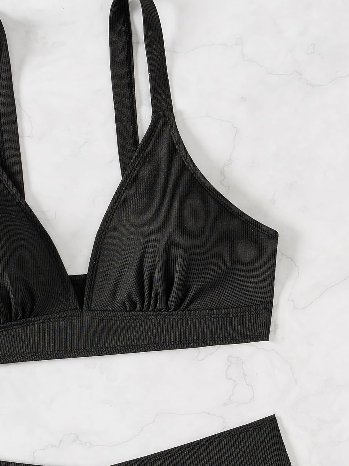 Sexy Ribbed Bikini Set 2 Piece Womens High Waisted V-Cut Cheeky High Leg Tummy Control Longline Swimsuit - Image 6