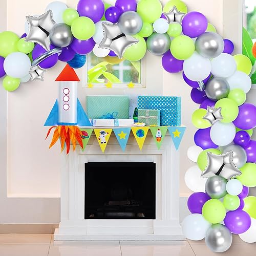 Miniatura 4 de Kit de arco de guirnalda de globos de fiesta de cumpleaños de 134 piezas, 10 globos de látex morado, verde, plateado y blanco con globo de papel de