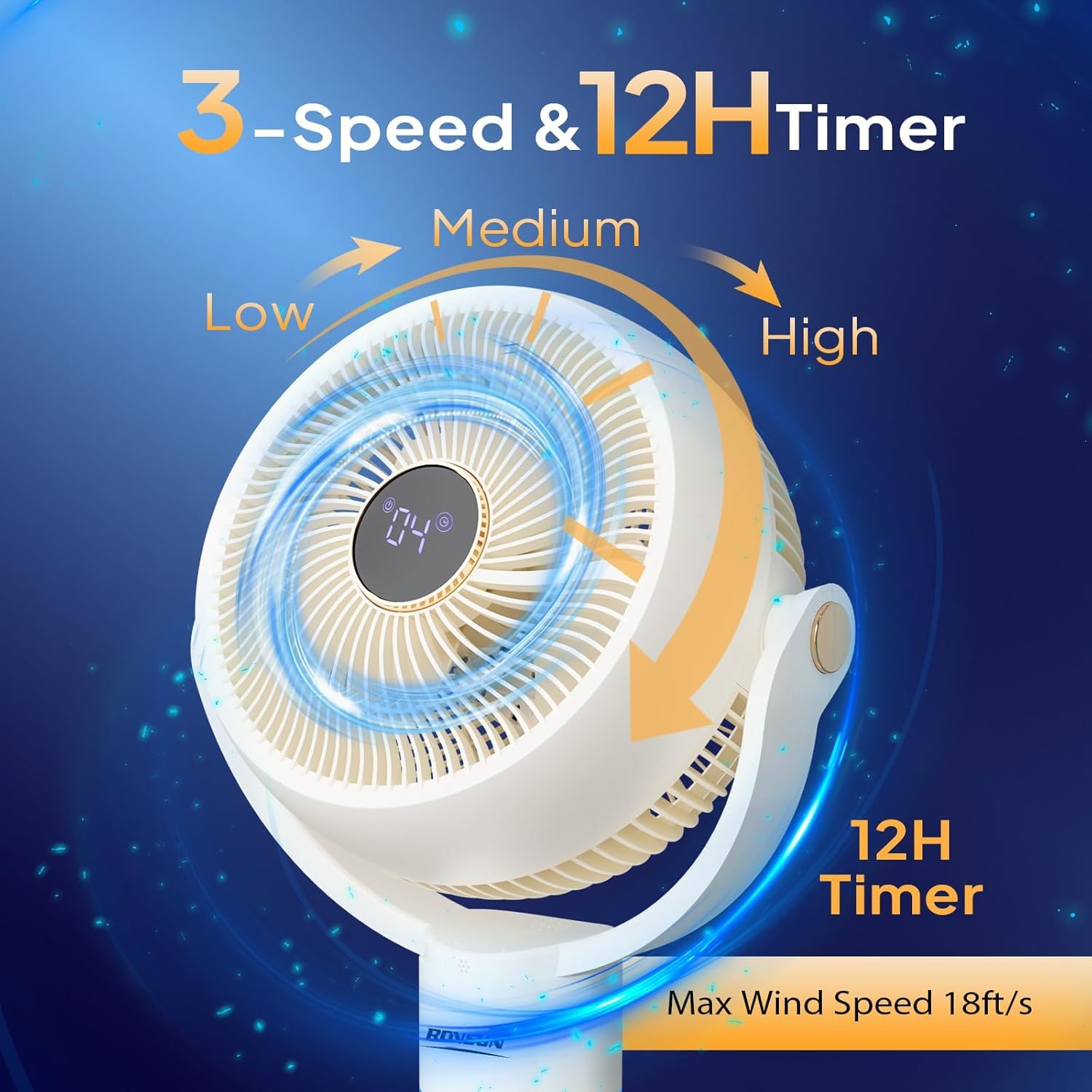 ROVSUN Ventilatore a Piantana Silenzioso 3 in 1, Circolatore d’Aria Potente, 3 Velocità, Timer 12H, Telecomando + Schermo LED, Oscillazione 90° Orizzontale / 120° Verticale, Altezza Regolabile 40-102