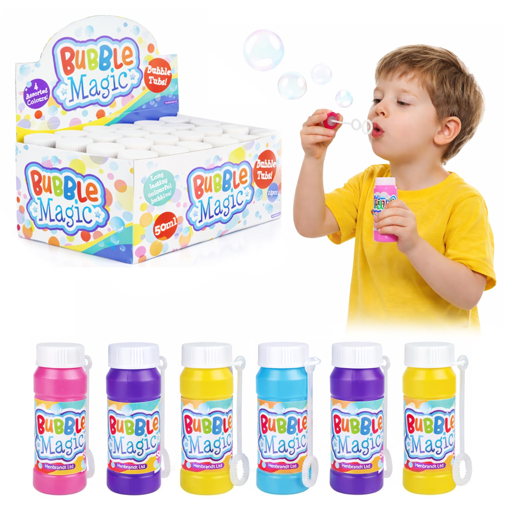 Lizzy Bubble Magic Party Bag Fillers Bubble Tubs 50ml Kids Bubble Toys with Wand Birthday Party Favours Lucky Dip Prizes Outdoor Bubble Blowers for Boys Girls Gifts (Pack of 24)