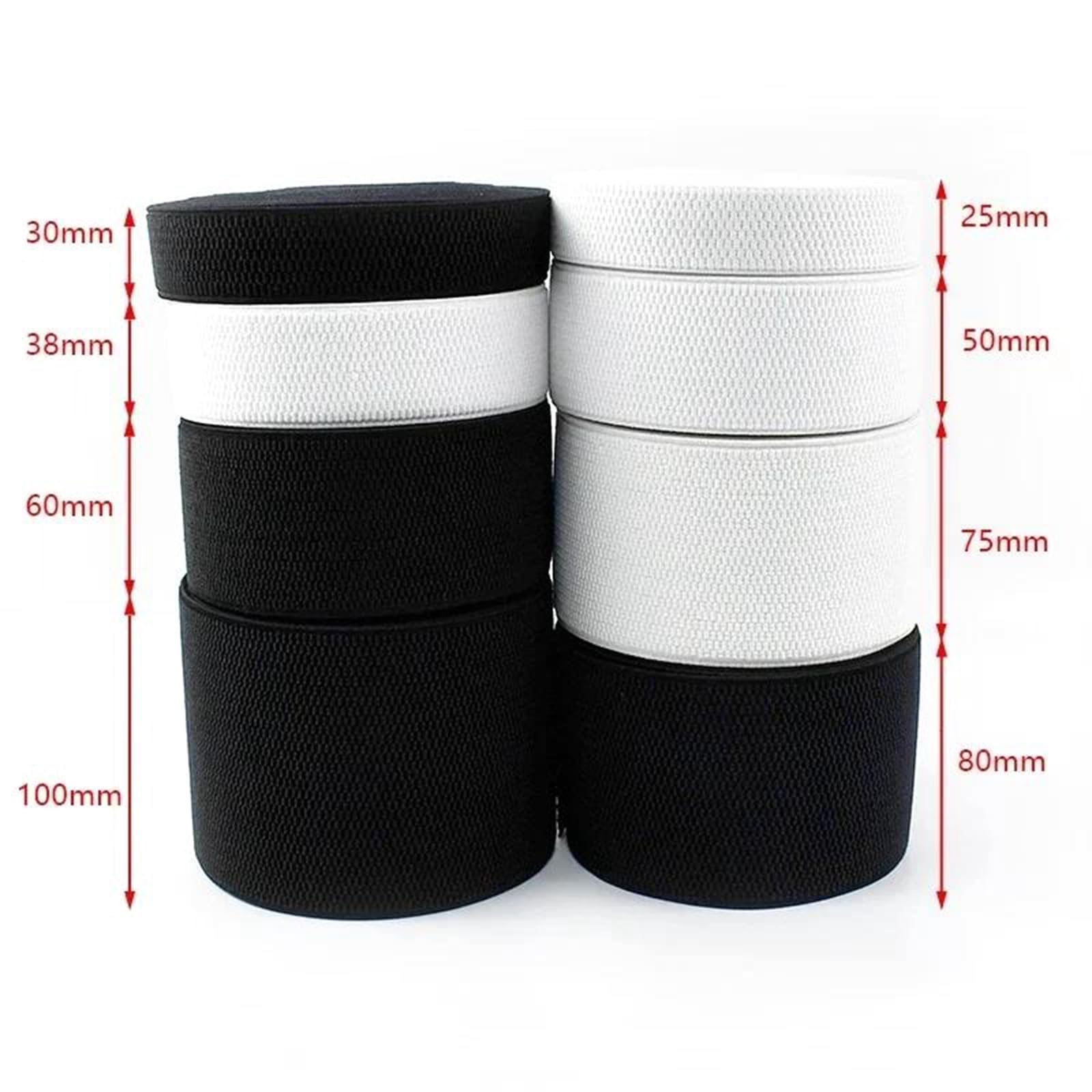 Bandas elásticas Banda elástica Ancha y Plana Bandas elásticas for Cintura (3 Metros, 2,5-10 cm), Color Blanco, 100 mm(Schwarz,25mm)