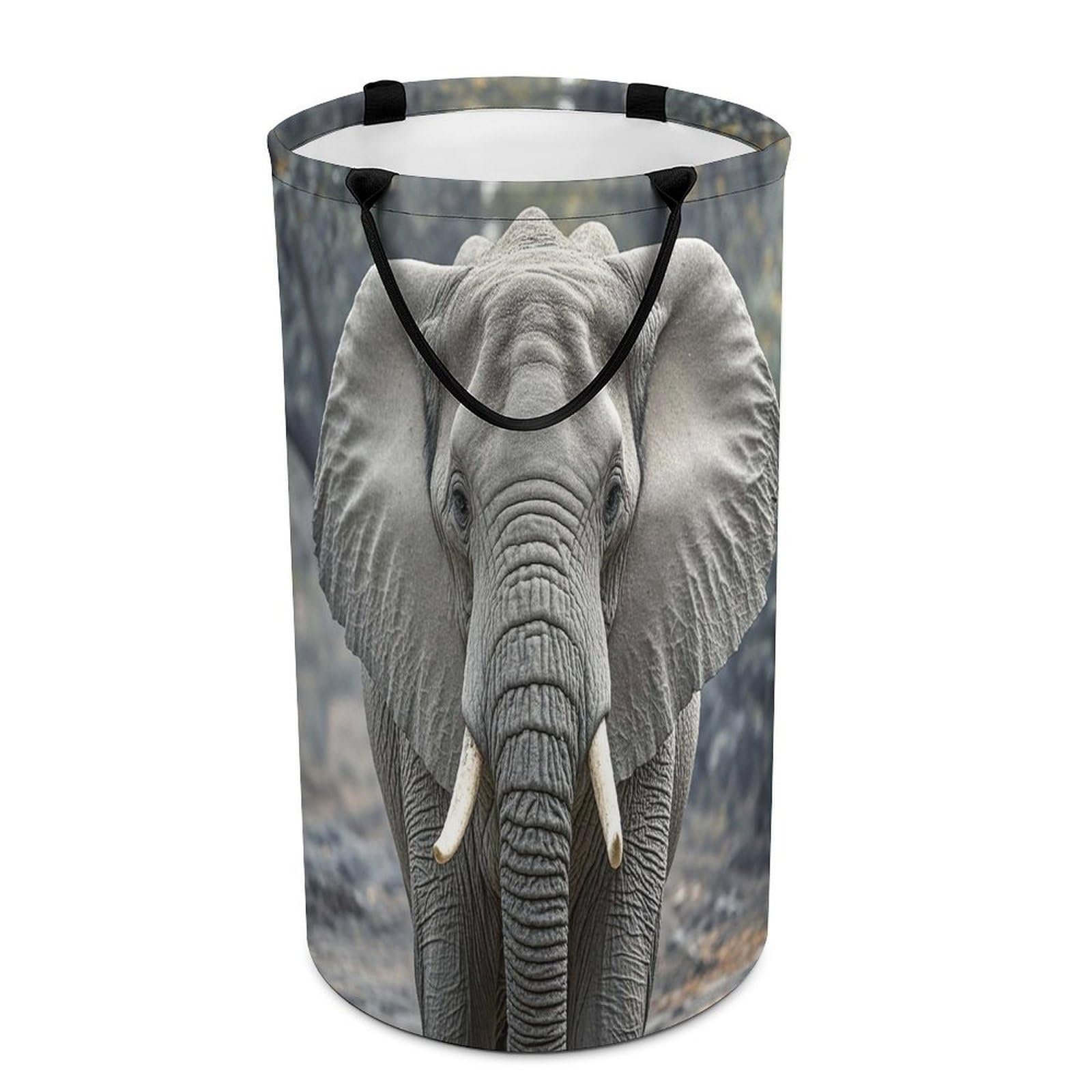 Gray Elephant Laundry Hamper Waterproof Clothes Basket Large Capacity Collapsible Laundry Basket Freestanding Clothes Hamper for Dorm Family Bathroom Decor Storage 86L