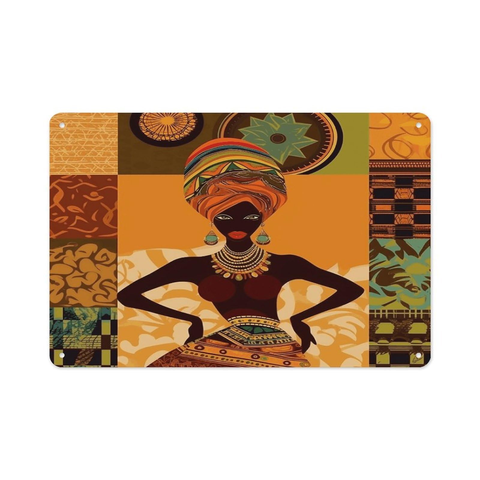VstaDank Vintage Metal Sign Sublimation Aluminum African Woman Plaque Sign Weatherproof Art Decorative Wall Plate Boho Aluminum Wall Hanging Decor Retro Poster Plaque 8x12in