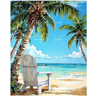 Palm Trees Beach Paint by Numbers Kit for Adults - DIY Seaside Chair Under Coconut Trees Painting on Canvas 16x20 Inch, Acrylic Paint Set, Suitable for Beginners, Art for Home Decoration or Gifts