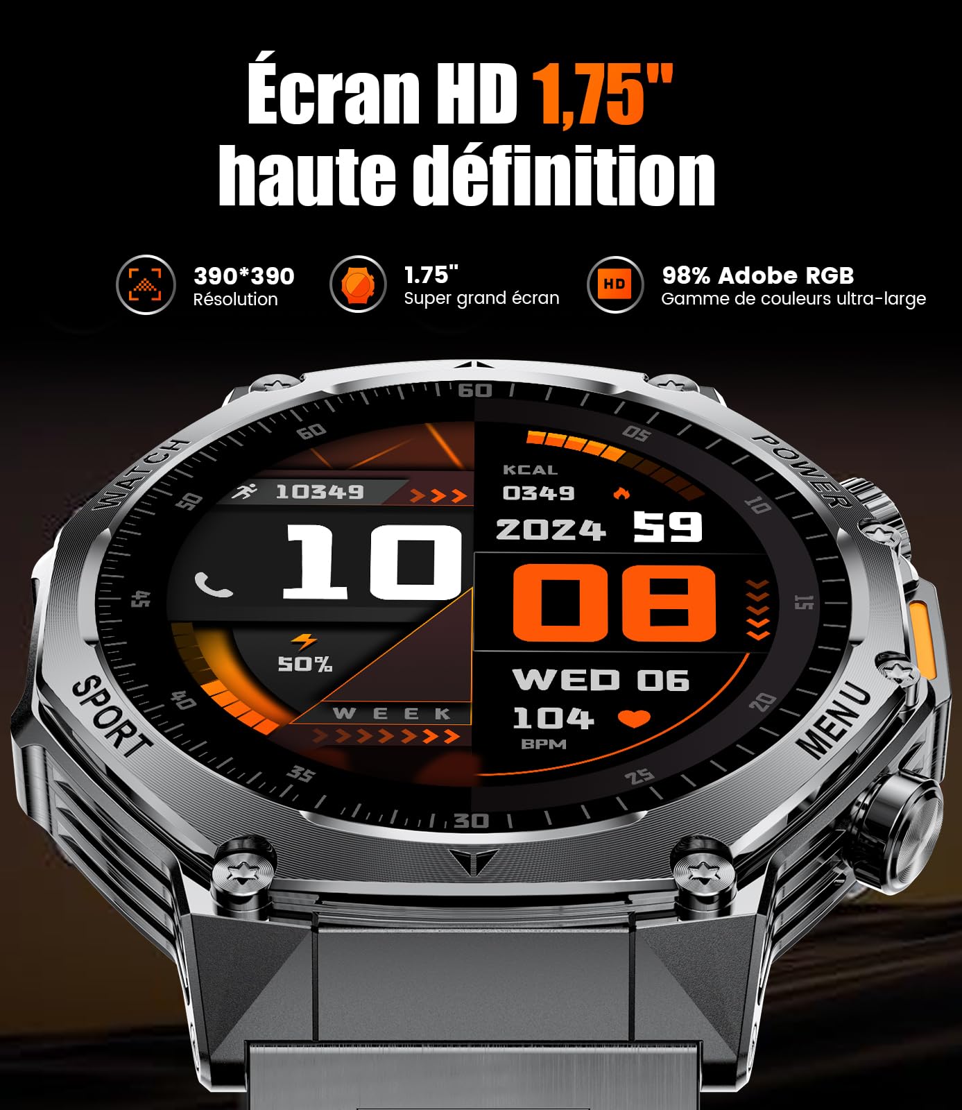 LIGE Smartwatch Uomo,1.75'' HD Orologio Smartwatch con Torcia LED/800mAh/Chiamata Bluetooth,114 modalità Sportive Cardiofrequenzimetro SpO2 e Sonno,per Android iOS