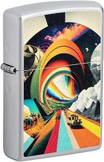 Trippy Travel Design Satin Chrome Pocket Lighter