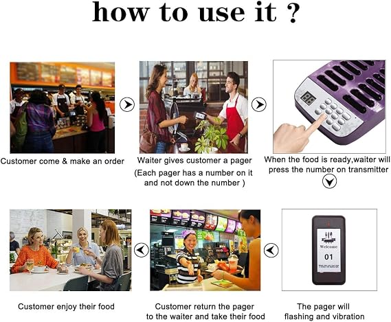 DAYTECH Restaurant Pager System, Server Buzzer, Wireless Long Range Calling System Buzzer Vibration for Cafe, Clinic, School Nurse, Food Truck, 1 Keypad（UK Plug）+16 Coaster Pagers