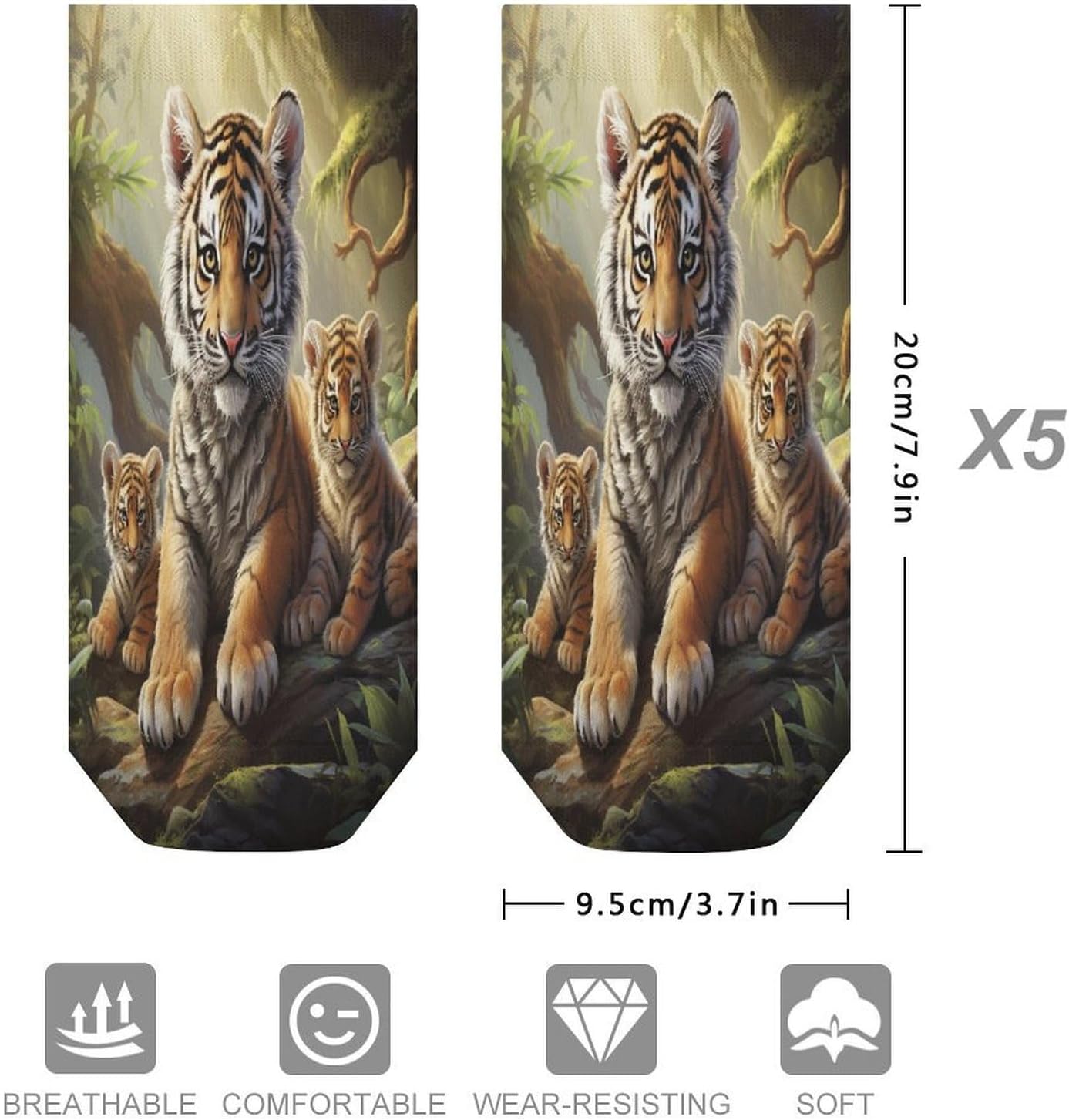 Women's Thin Elastic Socks Low-top Sports Invisible Jungle Animals Printed Ankle Socks 5 Pairs Suitable for Travel Commuting Outdoor