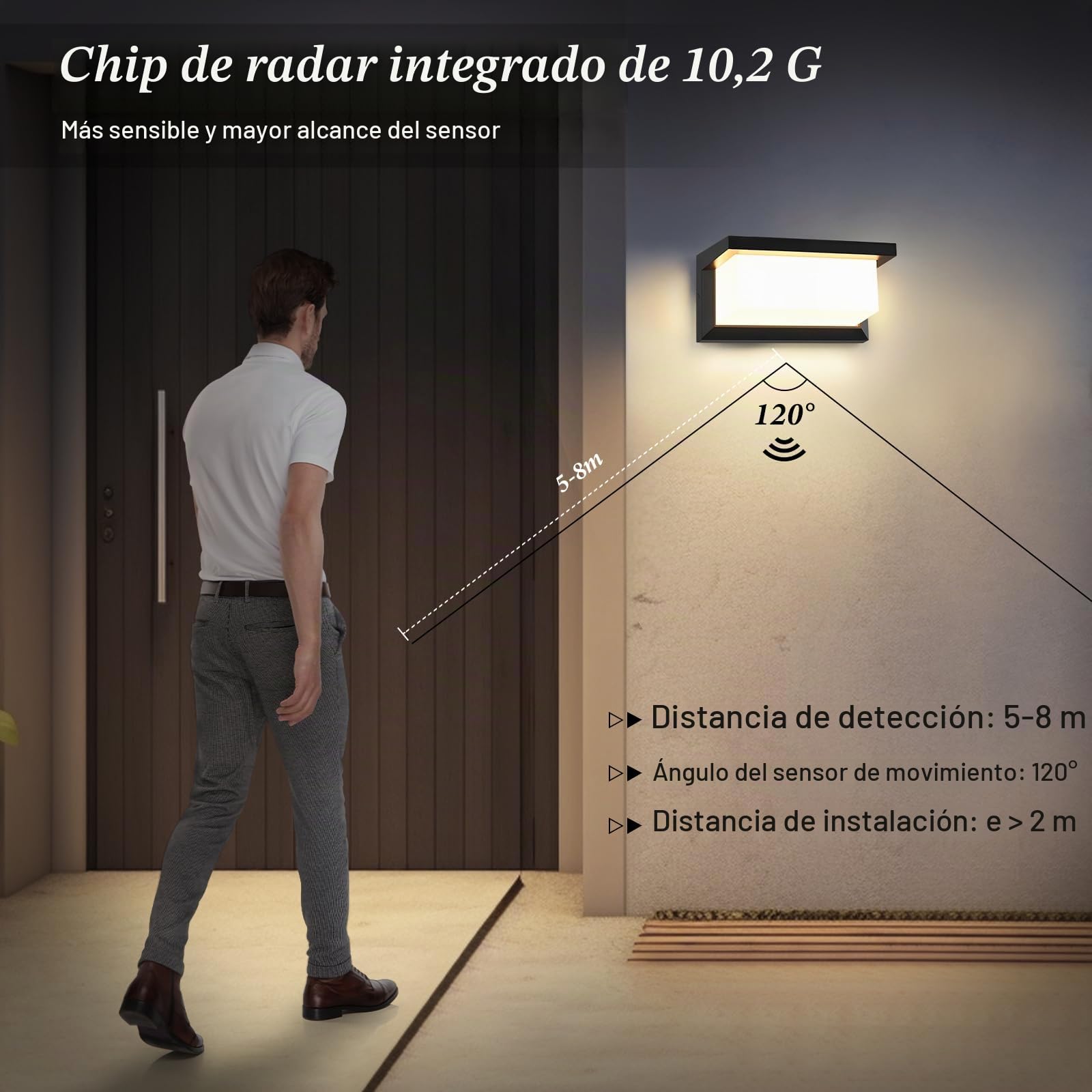 YindaLux 18W LED Lámpara de Exterior con Detector de Movimiento, Aplique con Mando a Distancia, IP65 Lámpara de Pared Interior, 3000-6500K, Lámpara de Exterior Regulable para Jardín, Negro