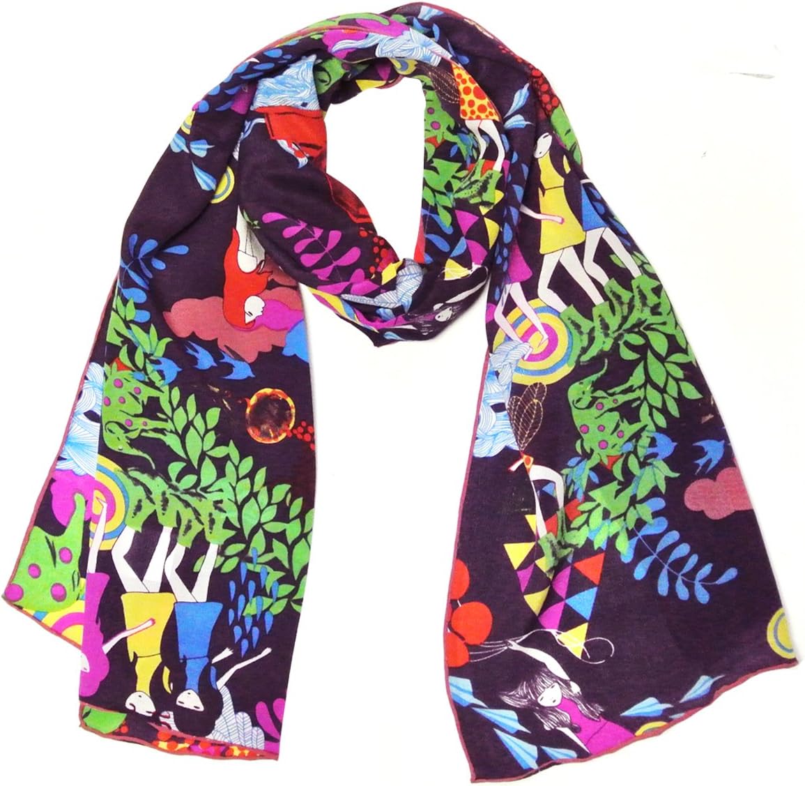 allydrew Luxurious 100% Charmeuse Silk Long Scarf with Hand Rolled Edges, Girls at Play