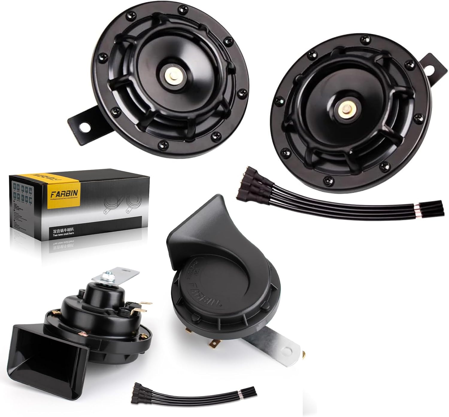 FARBIN Horns Loud Electric Car Horn with 12V Car Horn Loud Dual-Tone Waterproof Electric Snail Horns Kit