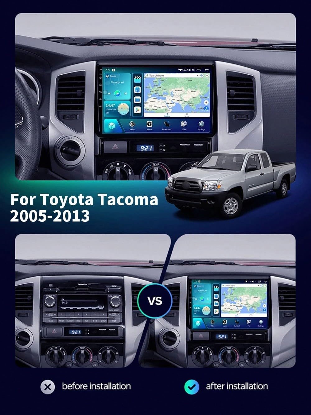 Wireless Carplay Android Auto Display für Toyota Tacoma 2005-2013 GPS Navigation, Bluetooth, Freisprecheinrichtung, Aux-Eingang, Lenkradsteuerung, 8 Kern 8G+256G