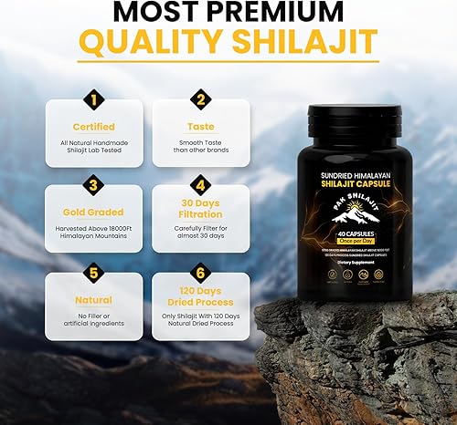 Miniatura 7 de Cápsulas Shilajit del Himalaya secadas al sol de 120 días  Oro graduado por encima de 18,000 pies  Orgánico  Más de 85 minerales naturales  Rico en
