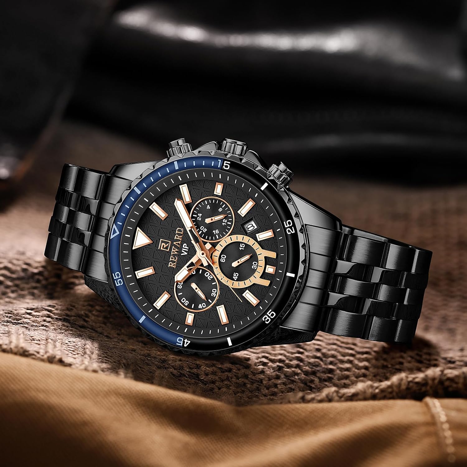 REWARD Men's Wrist Watches Fashion Business Dress Stainless Steel Wristwatch for Men (Chronograph/Waterproof/Luminous/Date) Sport Mens Quartz Watch Black/Silver/Blue/Green - Image 4