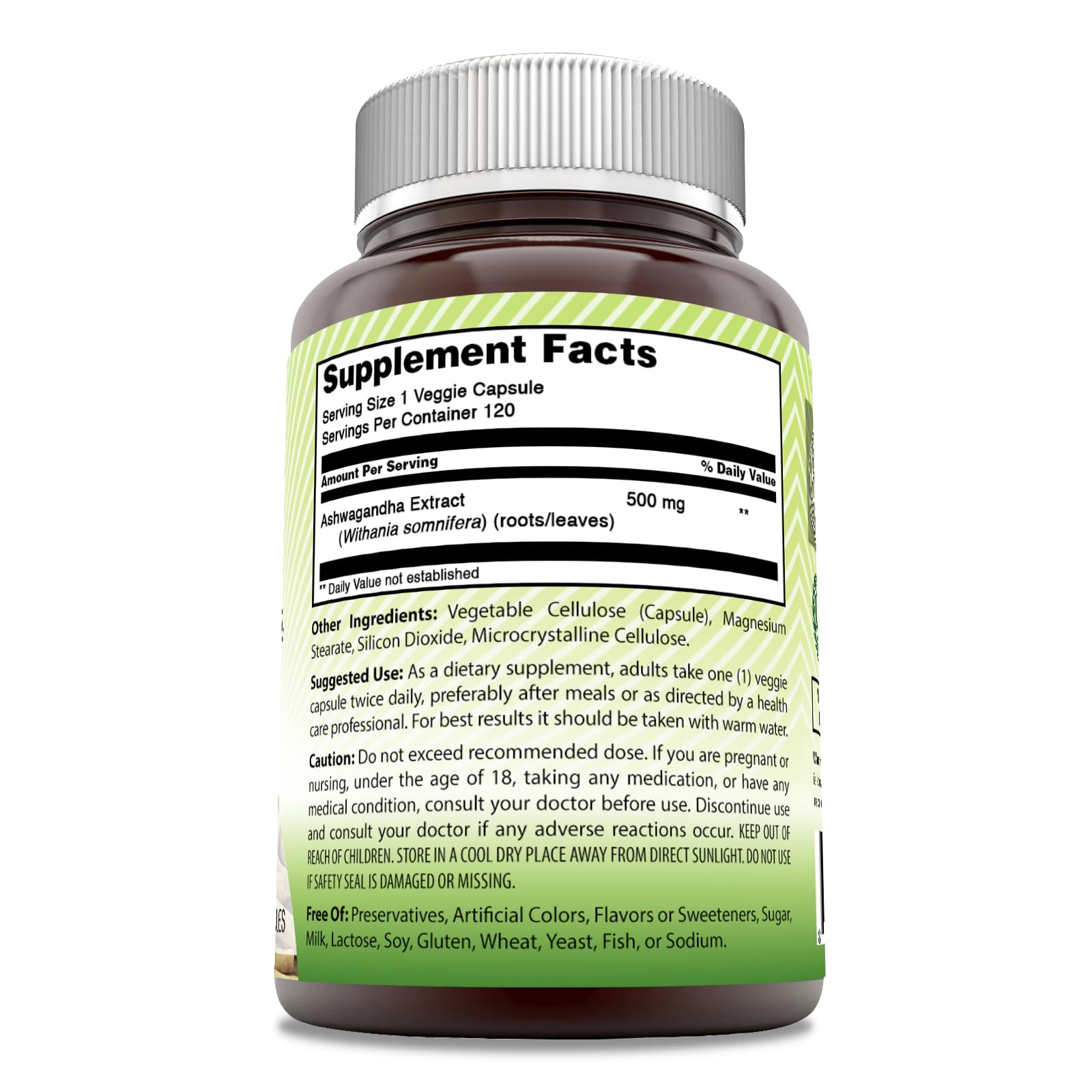 Amazing India Ashwagandha Extract 500 Mg | Veggie Capsules Supplement | Gluten-Free | Made in USA (1 Pack | 120 Count) — Amazon image 2