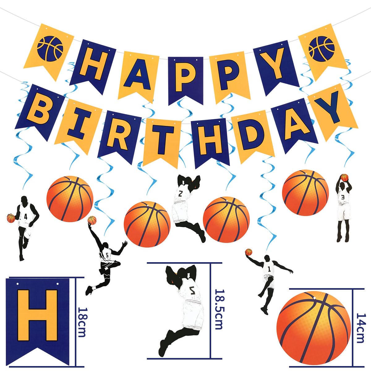 Juego de decoraciones de fiesta de cumpleaños de baloncesto para niños, pancarta de feliz cumpleaños, remolinos colgantes para niños y hombres, juego de baloncesto, tema deportivo, baby shower, fiesta