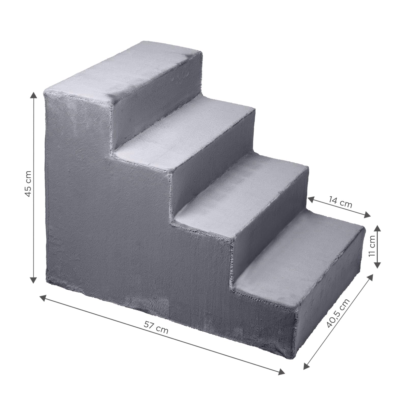 Mg Design Hundetreppe 4 Stufen in Grau – Stabiler Holzrahmen, gelenkschonend, leicht & mobil, für Sofa & Bett, für Hunde & Katzen