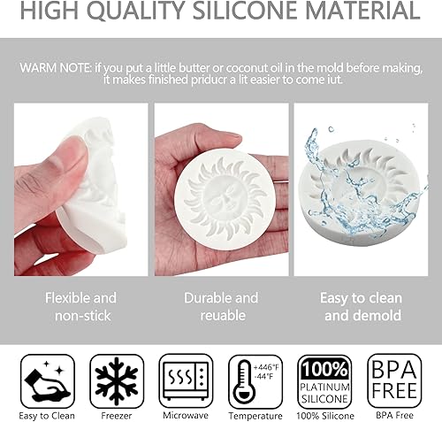 Miniatura 7 de Molde de fondant de Sun Star Moon God 4 piezas, moldes de silicona para decoración de pasteles de mitología griega antigua, herramientas