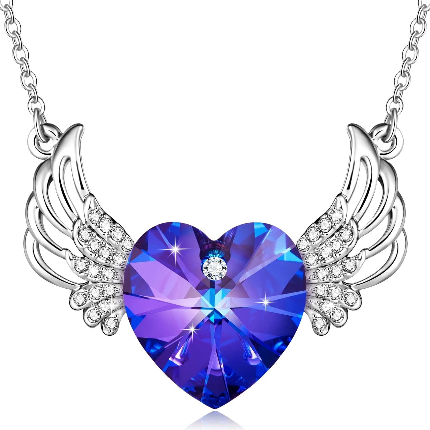 PLATO HAngel wing Heart Necklace Crystals for Women Girl Guardian Angel Pendant with Gift Box Dainty Jewelry for Mother's Day
