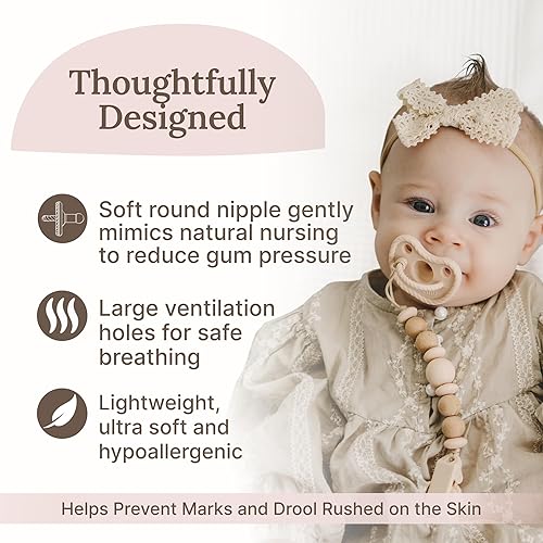 Miniatura 7 de Mila & Lulu Chupetes redondos de silicona (juego de 2)  100% grado alimenticio, diseño de una sola pieza, pezón redondo suave, protector de flujo de