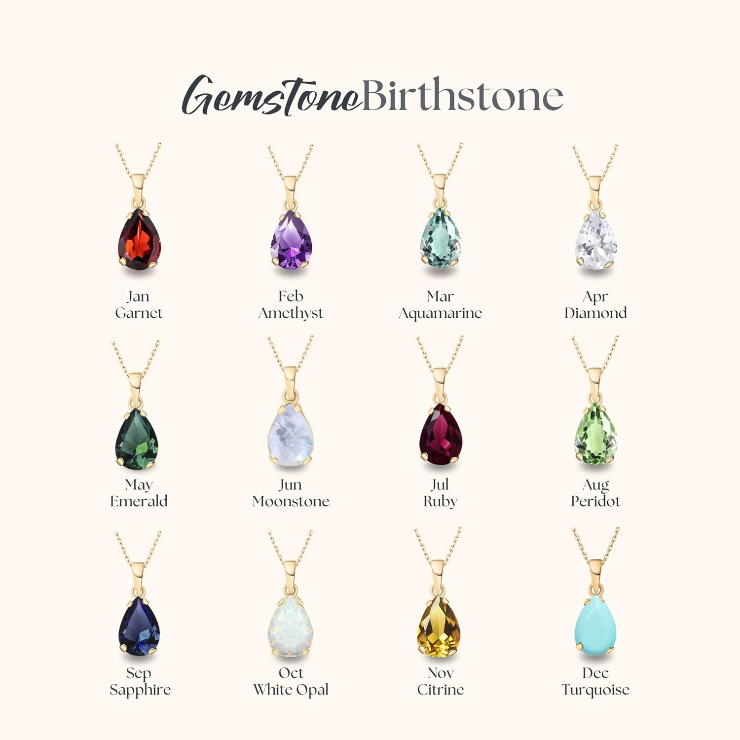 14K Gold Gemstone Necklace for Women - Birthstone Pendant - Solid Gold Teardrop Pendant WITH Sterling Silver Chain - Elegant Wedding Jewelry - Gemstone Gift for Her - Image 5