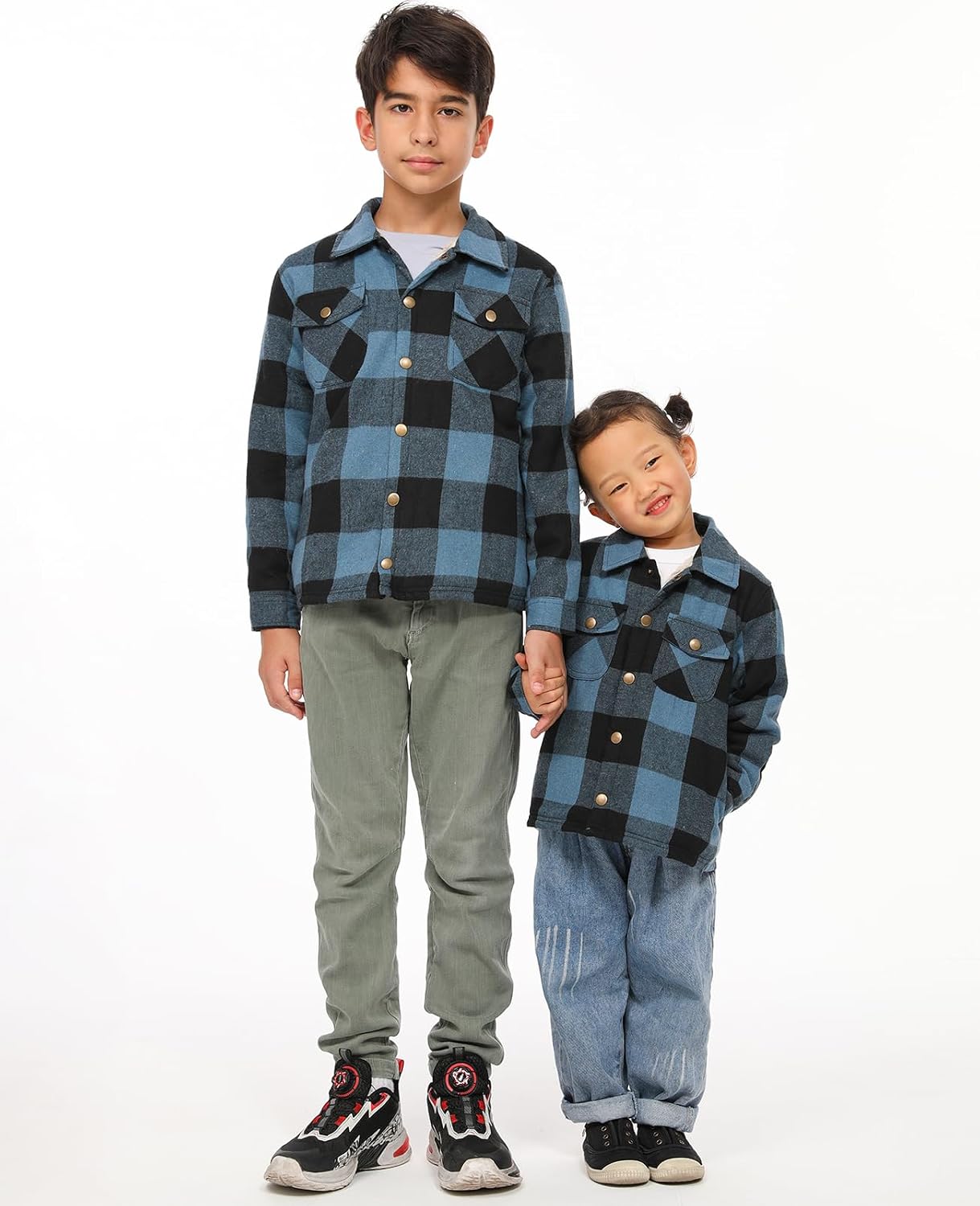 ZENTHACE Boys Girls Sherpa Lined Flannel Jacket,Snap Button Plaid Shacket