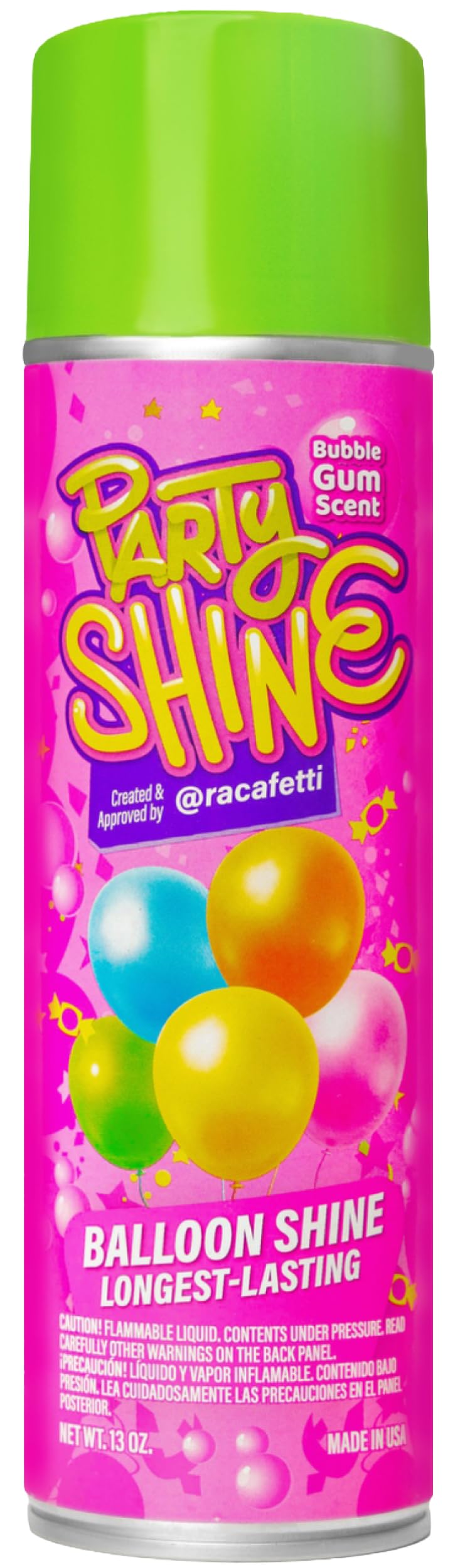 Party Shine Bubble Gum Balloon Shine Spray, Silicone Spray for Latex Balloons, Sweet Bubble Gum Scent, Waterproof, Non-Slip Formula, Balloon Spray Shine Perfect for Party Decorations, 13oz (1 Pack)
