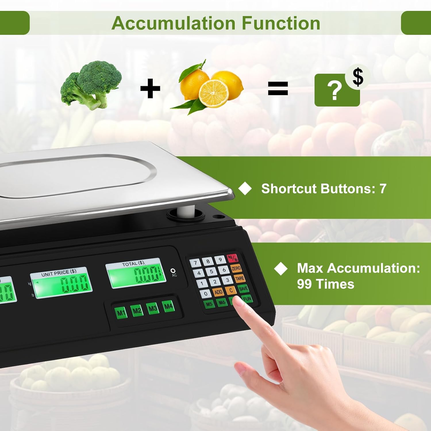 S AFSTAR 88 lb Commercial Food Scale, Digital Price Computing Scale with Dual LCD Display, Stainless Steel Platform, Tare & Counting Function, Market Scales for Farmers, Retail Outlet & Deli
