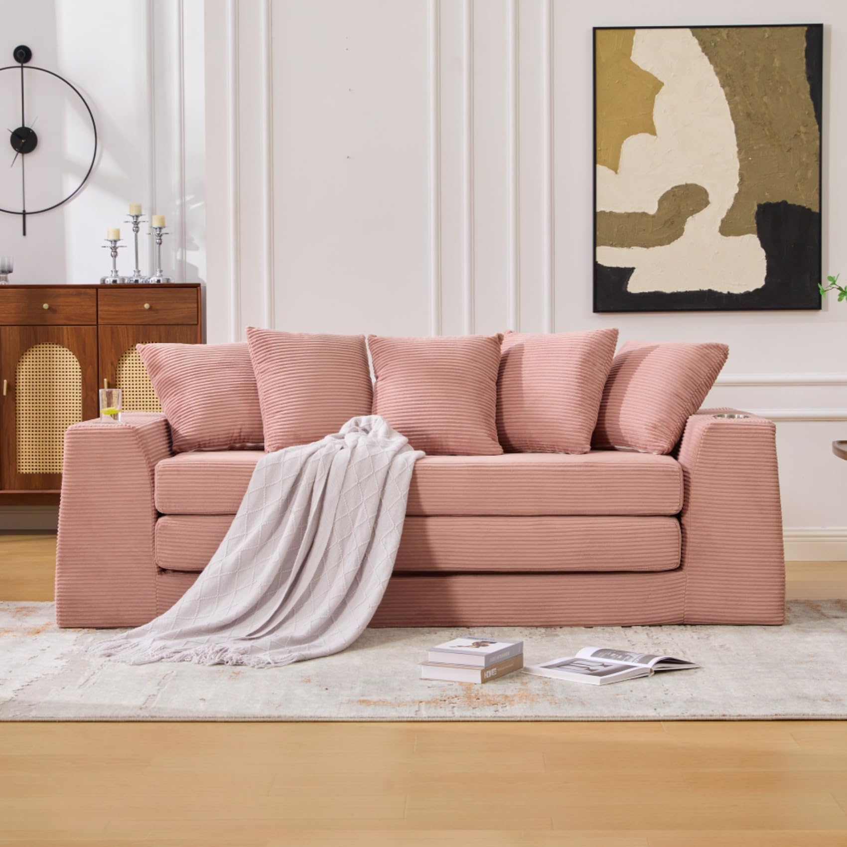 82 25 Convertible Loveseat Sleeper Sofa Bed with Side Pocket 2 in 1 Corduroy Pull Out Bed with