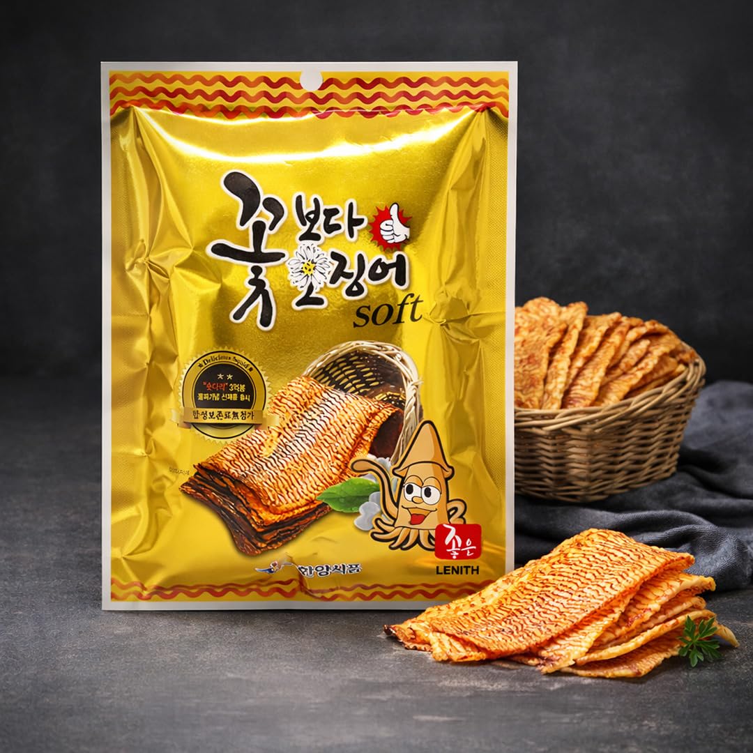 LENITH Soft Dried Squid Snack, Sweet & Savory Seafood Snack, Tender Chewy Texture, Individually Wrapped, 0.52 oz (15g) Each, 10 Counts