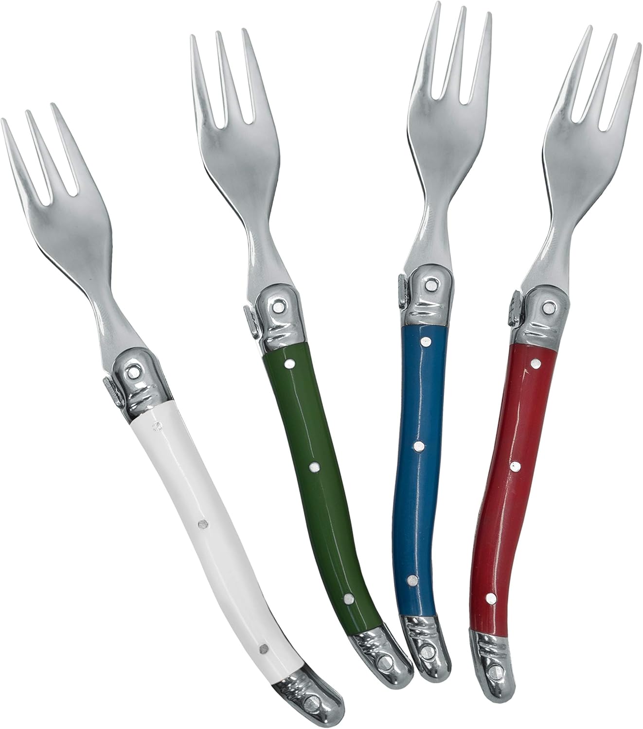 NERTHUS Set of 4 Forks for Snakcs, Red, Blue, Green, White, Stainless Steel