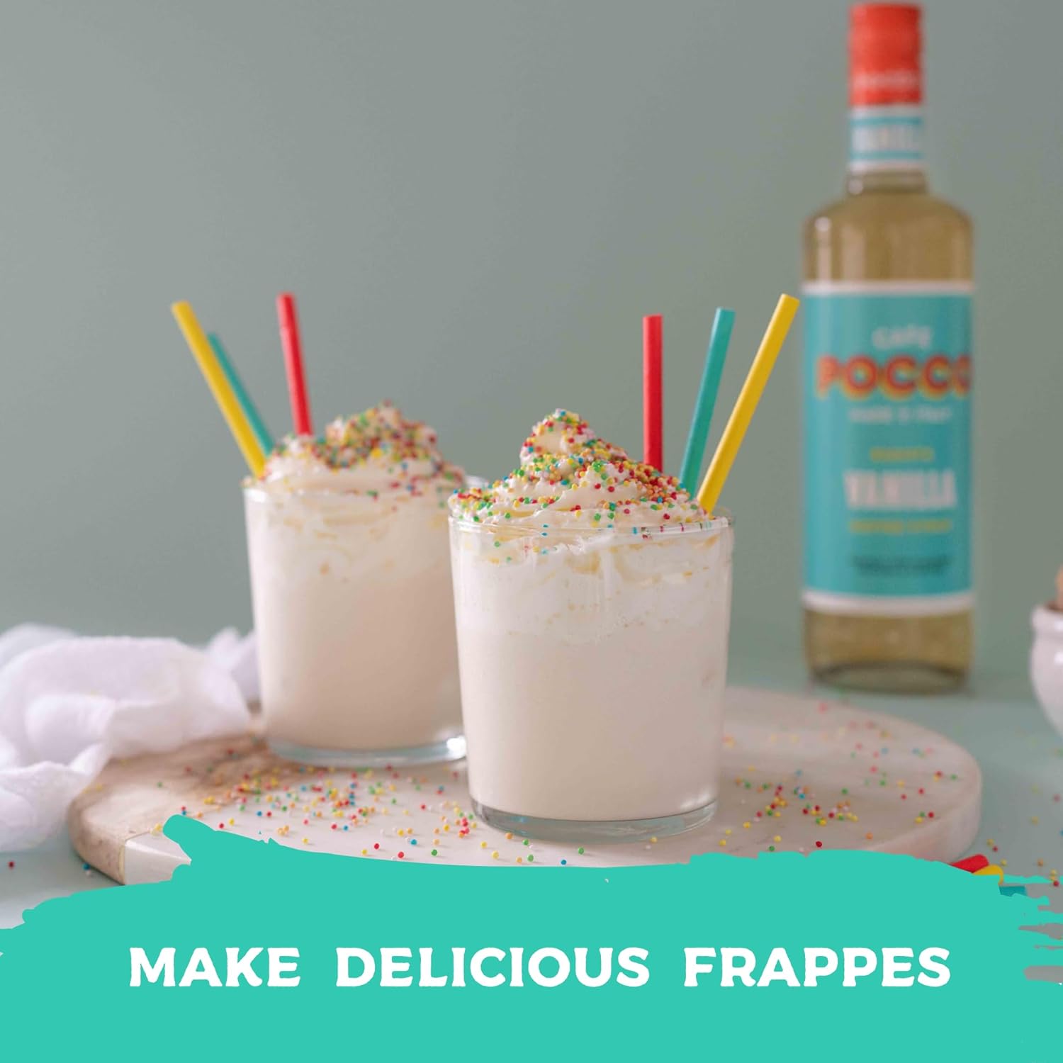 Cafe Pocco Premium Vanilla Coffee Syrup with Pump - Gluten Free and Vegan Syrup, Ideal for Lattes, Cappuccinos, Espresso, Americano - Glass Bottle 750ml (Pack of 1)