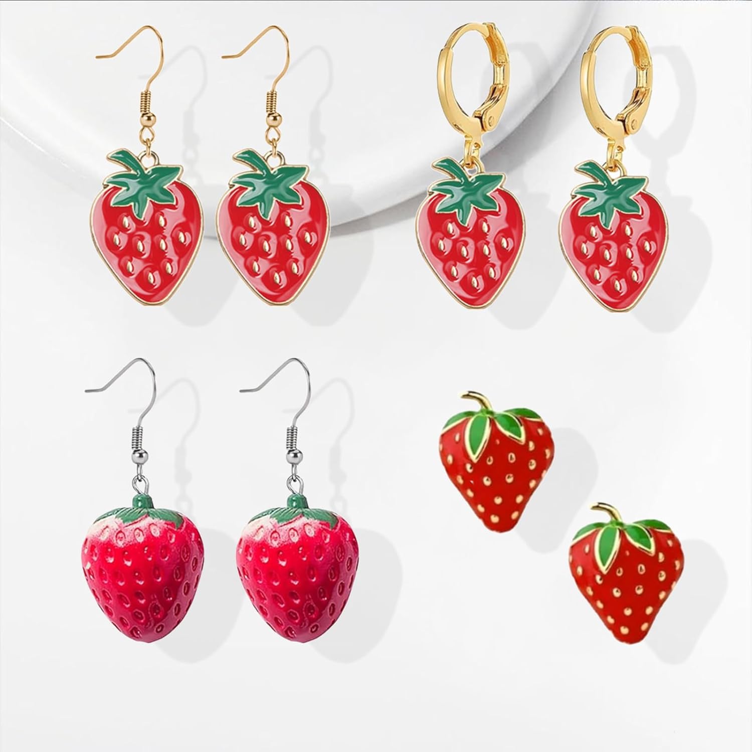 4 Pairs Strawberry Earrings for Women Cute 3D Resin Enamel Imitate Lifelike Strawberry Dangle Drop Earrings Jewelry Gifts Accessories - Image 6