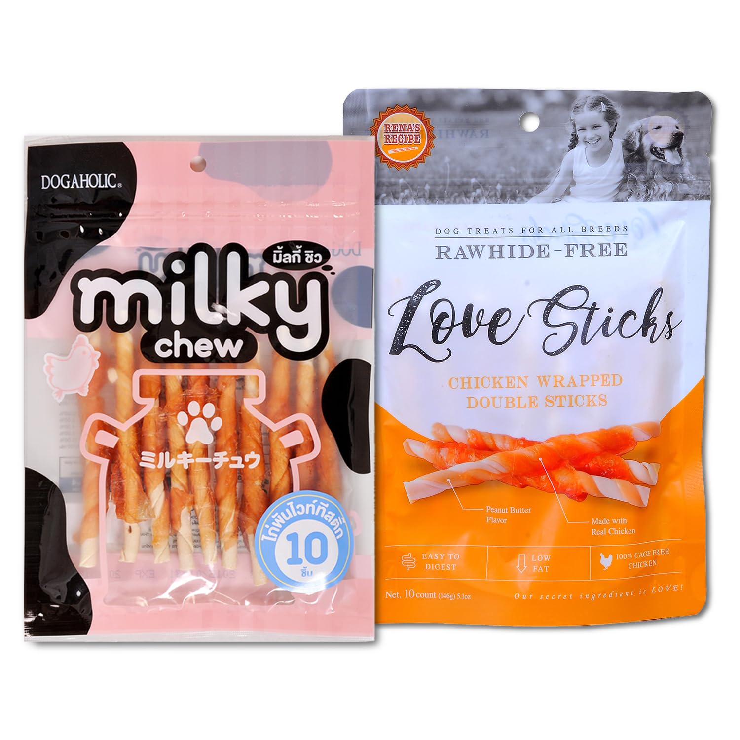 Dog Treats Combo: Rena Love Snack Chicken Wrapped Double Sticks-1pc and Dogaholic Milky Chews Milk & Chicken Flavour Sticks-1pc - Protein Rich Tasty Snacks for All Dog Breeds (B0B5VDK57N) Amazon Price History, Amazon Price Tracker