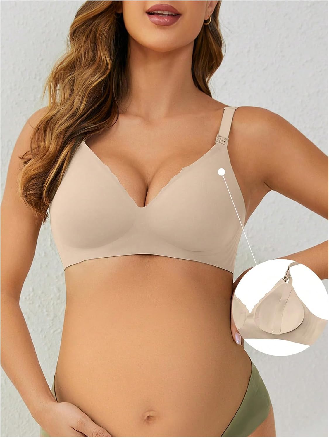 OYOANGLE Women's Maternity Nursing Bra Wireless Padded Push Up Scalloped Pregnancy Bras