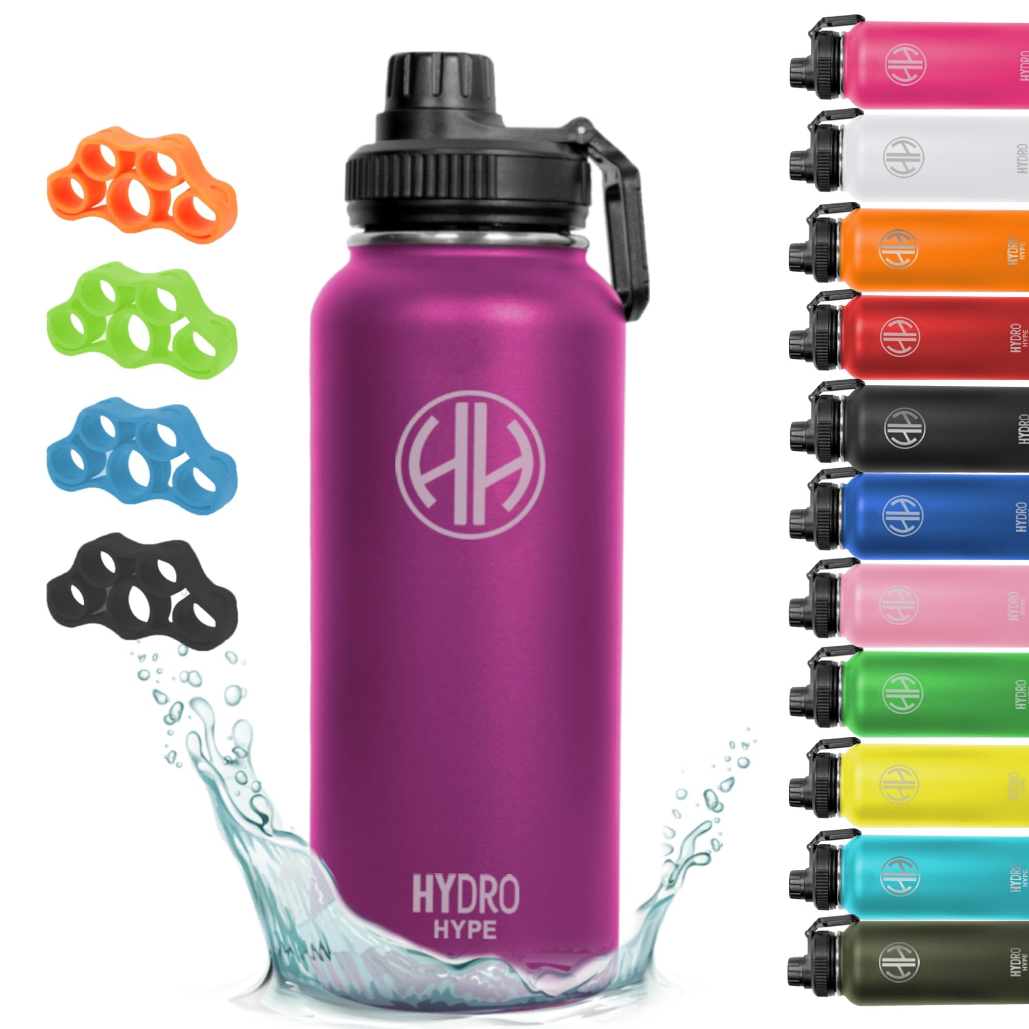 Stainless Steel Water Bottle 1L,Double Wall Flask 32Oz,Thermos for Sports,Gym,Kids School,Home,Office,Vacuum Insulated,Water Bottle Combo 1 Silicon Finger Stretch Trainer (Mauve)