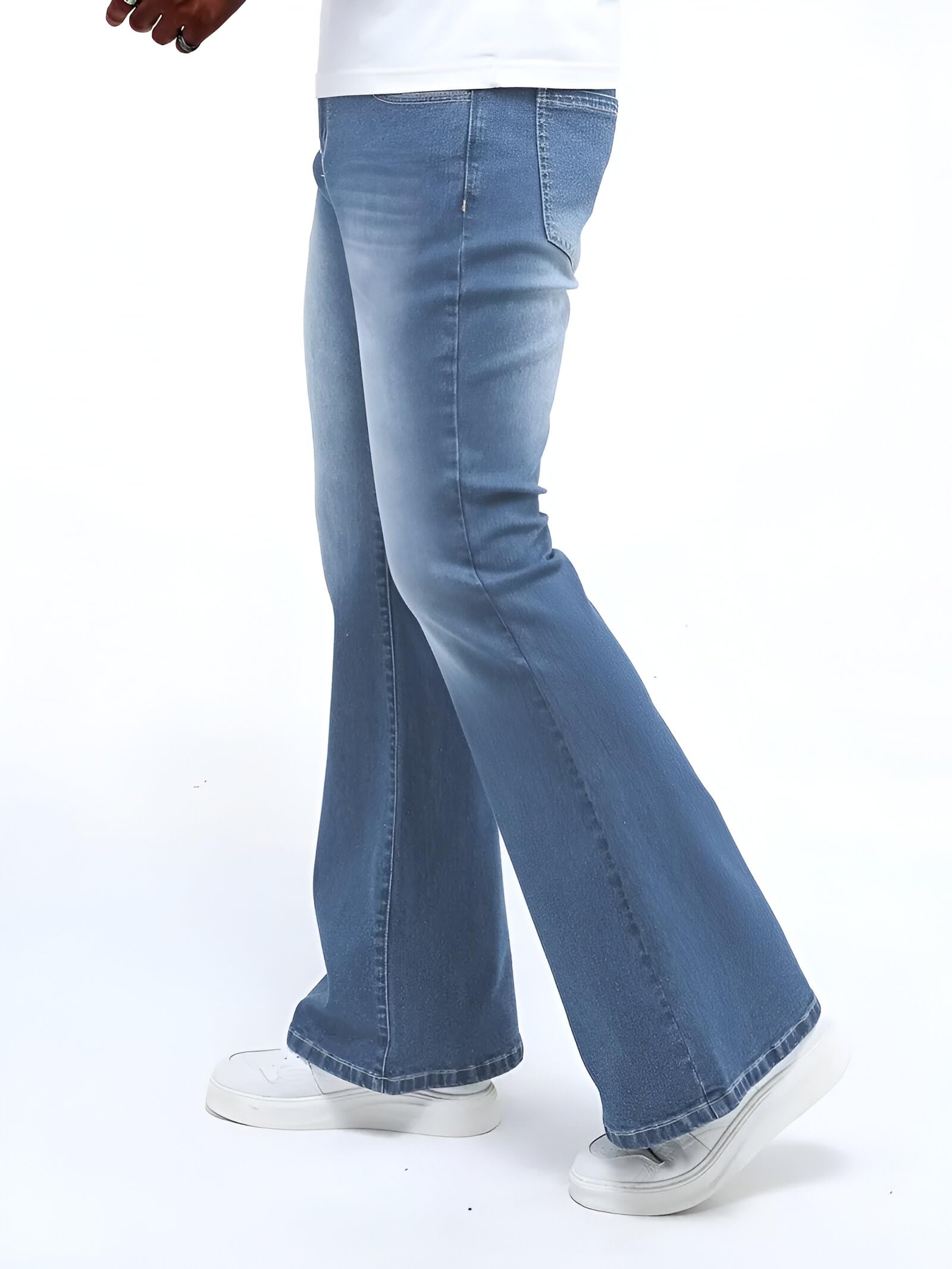 Ben Martin Vaqueros para hombre con parte inferior de campana, pantalones vaqueros de pierna ancha, pantalones vaqueros acampanados para hombre, cintura alta, elásticos, ajuste retro, pantalones