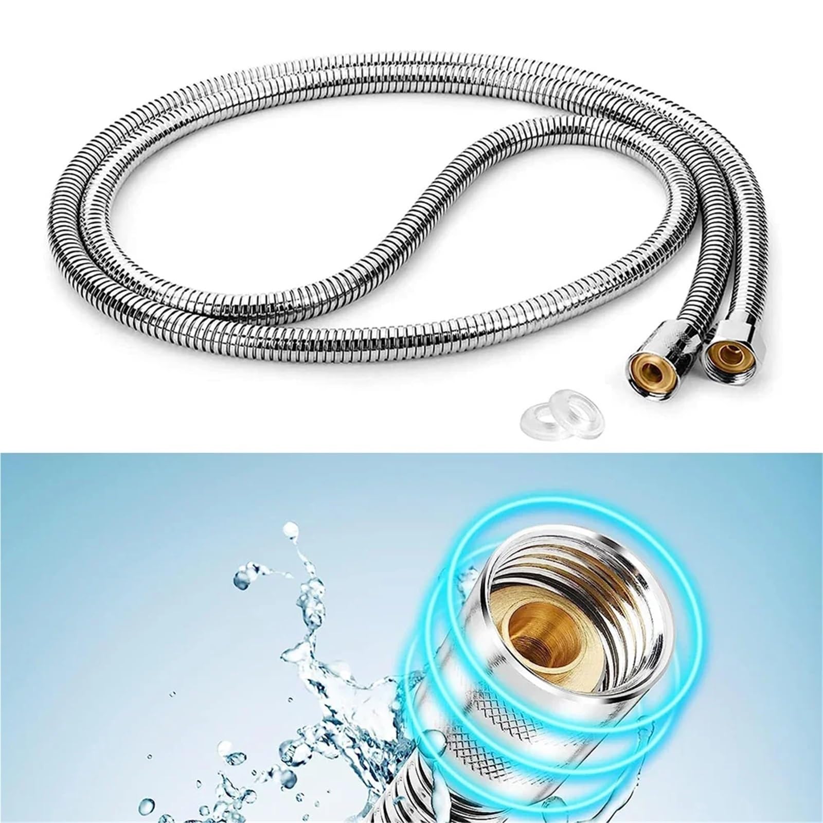 Accessoires pour douches, Rallonge de pommeau Douche 200 cm, Flexible en Acier Inoxydable, Durable, Anti-enroulement, Accessoires Salle Bain, plomberie, Outils